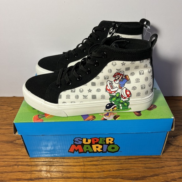 Ground Up Super Mario High Top Sneakers Kids 3 Casual Shoes White Black Luigi - Picture 2 of 9